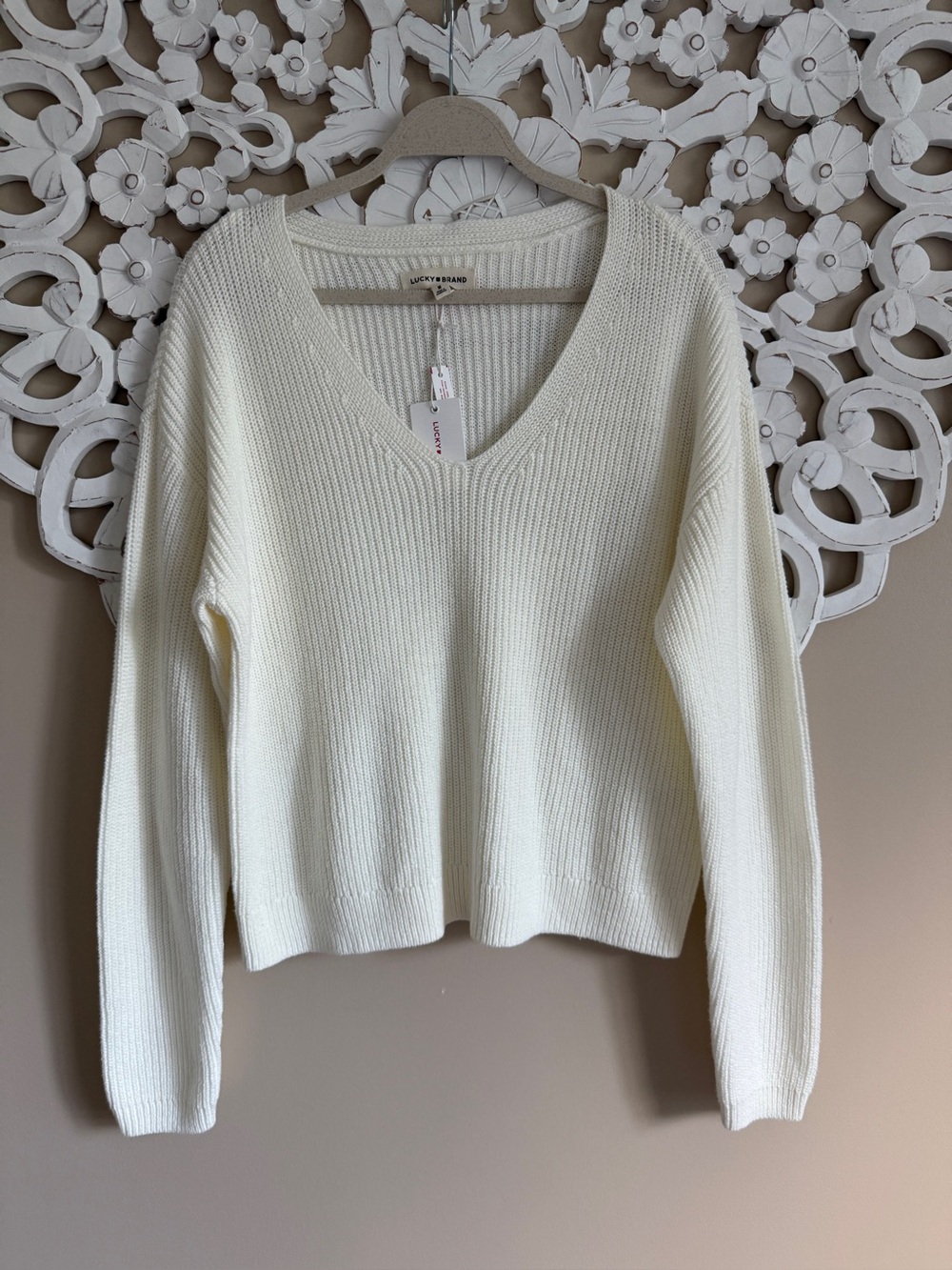 Lucky Brand Cotton Blend V-Neck Ribbed Sweater - Women's Size M